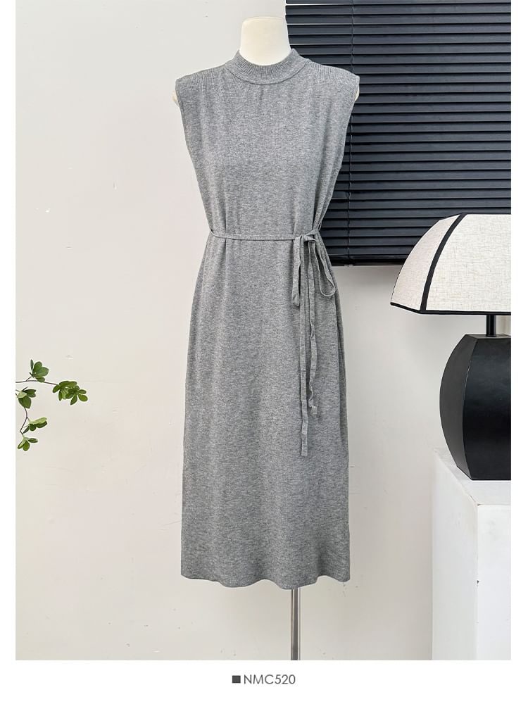 Lemongrass - Effen, losse midi-jurk met col en sjerp in 7 kleuren