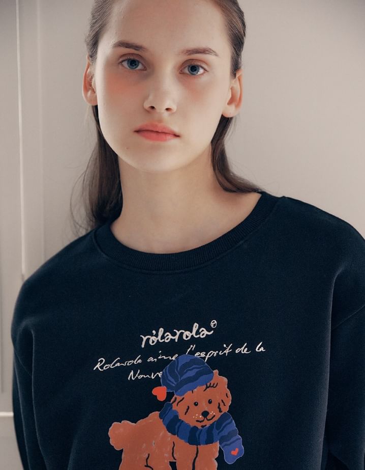 rolarola - Puppy Graphic Mélange Sweatshirt (Zwart)