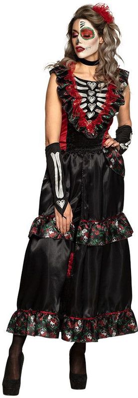 Dia de los Muertos - Kostuum - Zwart/Rood - Polyester