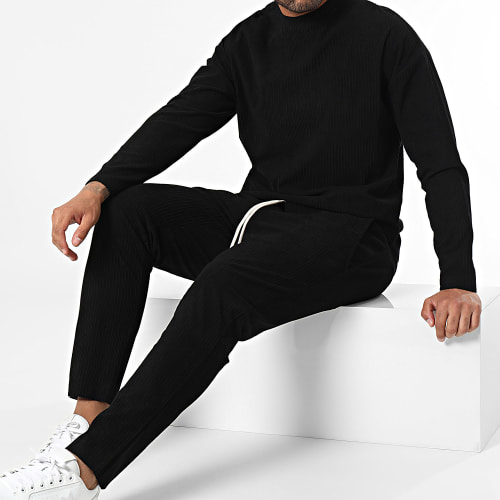 Ensemble Tee Shirt Manches Longues Et Pantalon Jogging Noir