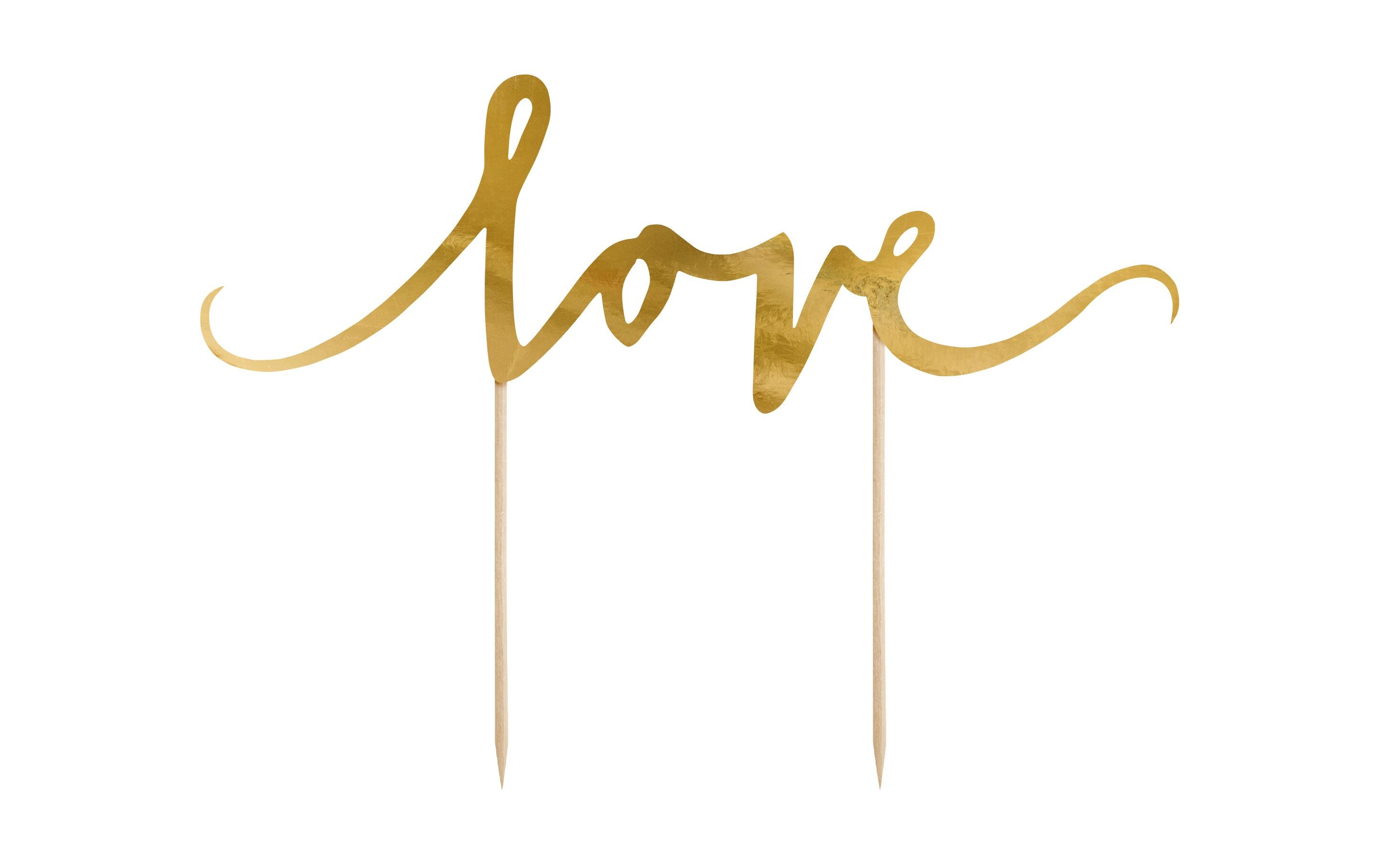 Kuchen-Topper Love 17 cm, 1 Stück, GoldCake Topper – Kuchenstecker für die Hochzeitstorte oder als Kuchendekoration für die Verlobungsfeier
