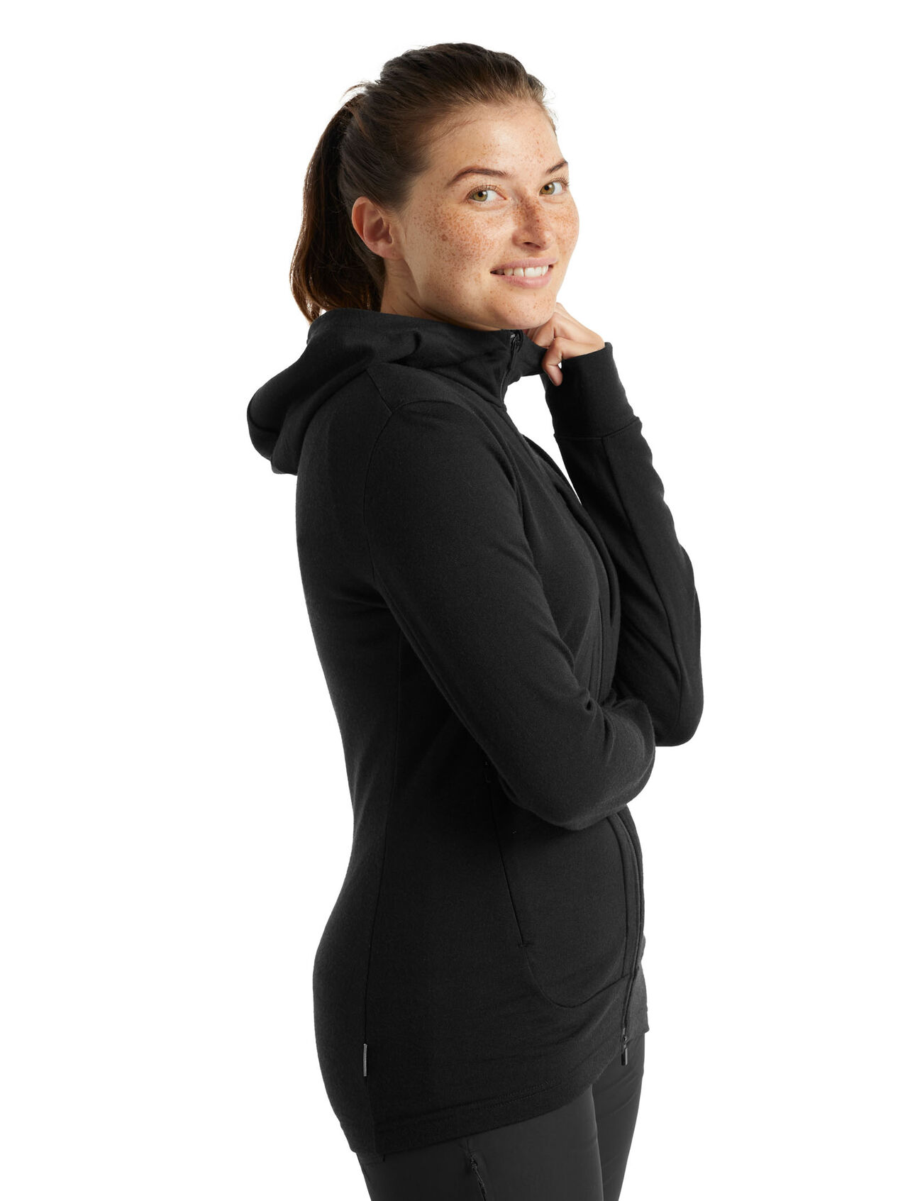 Merino Quantum III LS Zip Hood Dame IB001/Black