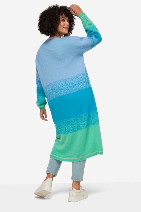 Strickjacke, offene Form, Feinstrick, Blockstreifen, Langarm