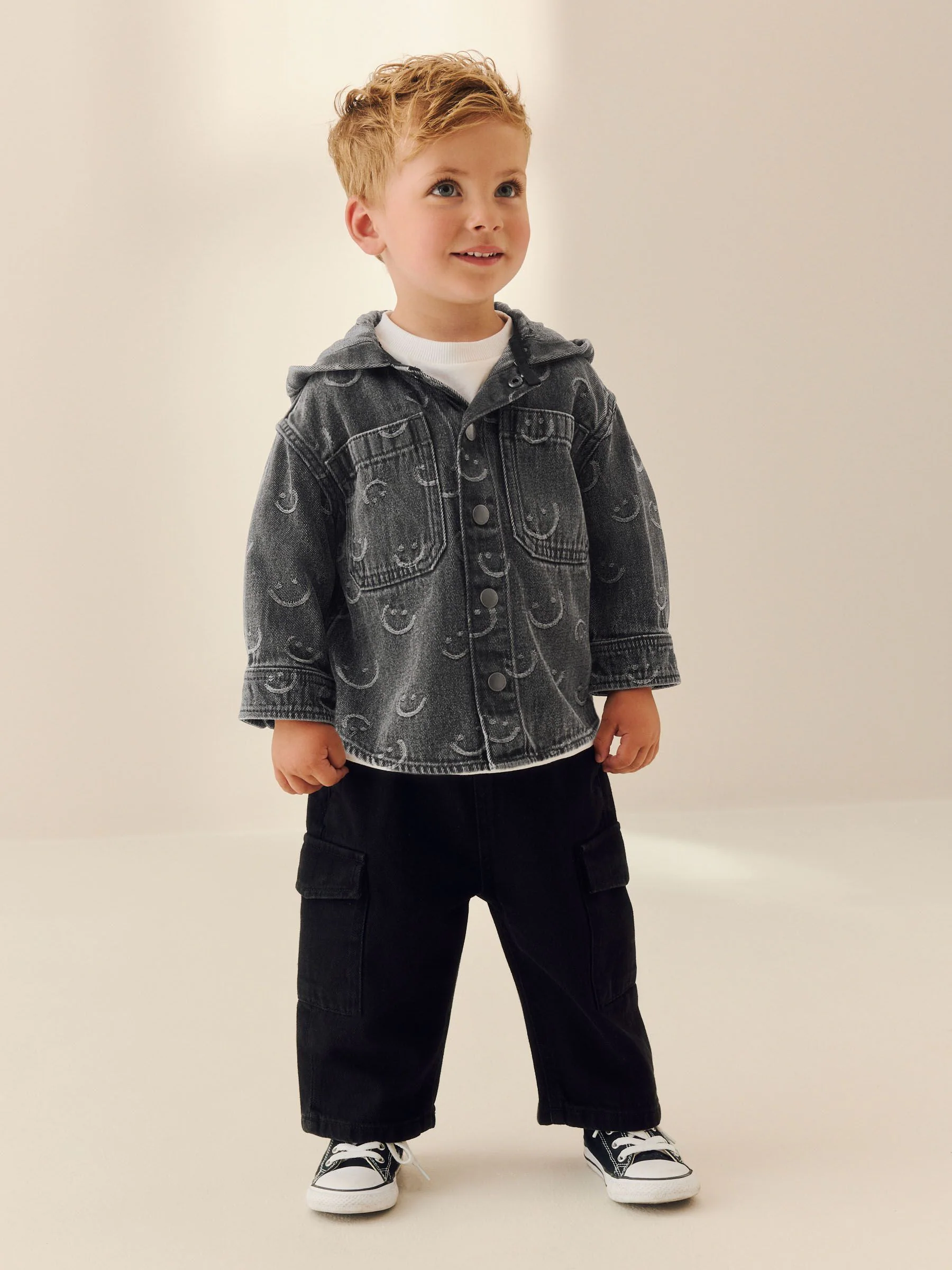 Grijs Face - Denim overhemd met capuchon (3mnd -7jr)