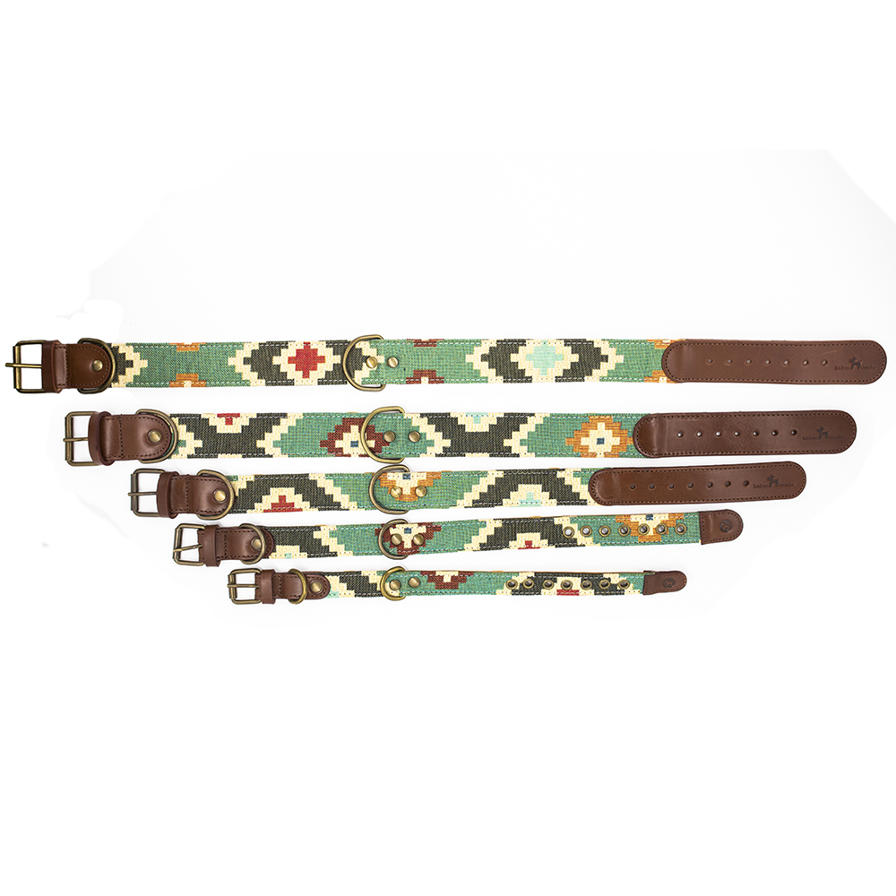 Coleira Pluto, estilo gaúcho, feita à mão, verde e preta, para cães.