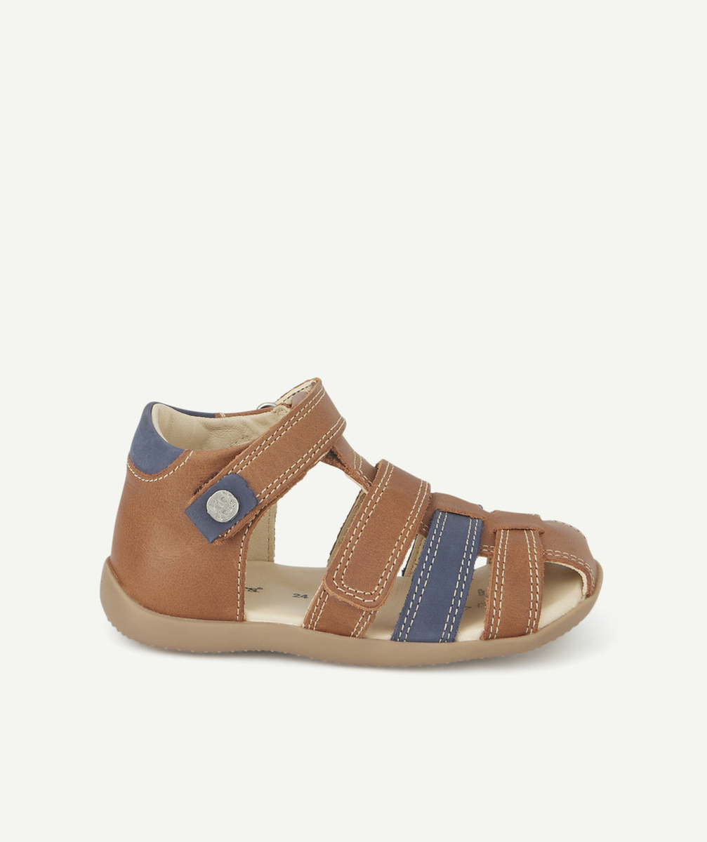 KICKERSSANDALES BÉBÉ BIPOD CAMEL ET BLEU MARINE EN CUIR