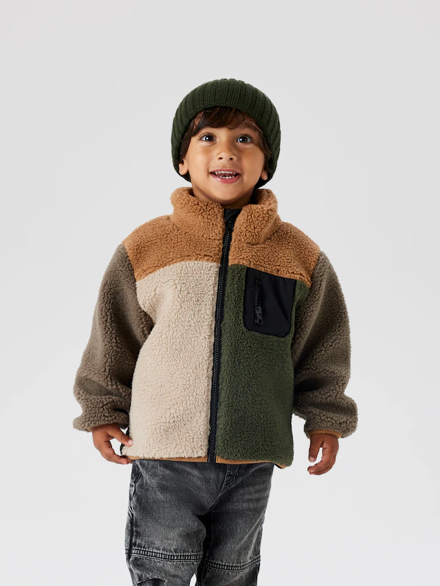 Name It Fleecejacke »NMMMONICO TEDDY JACKET BLOCK« ohne Kapuze
