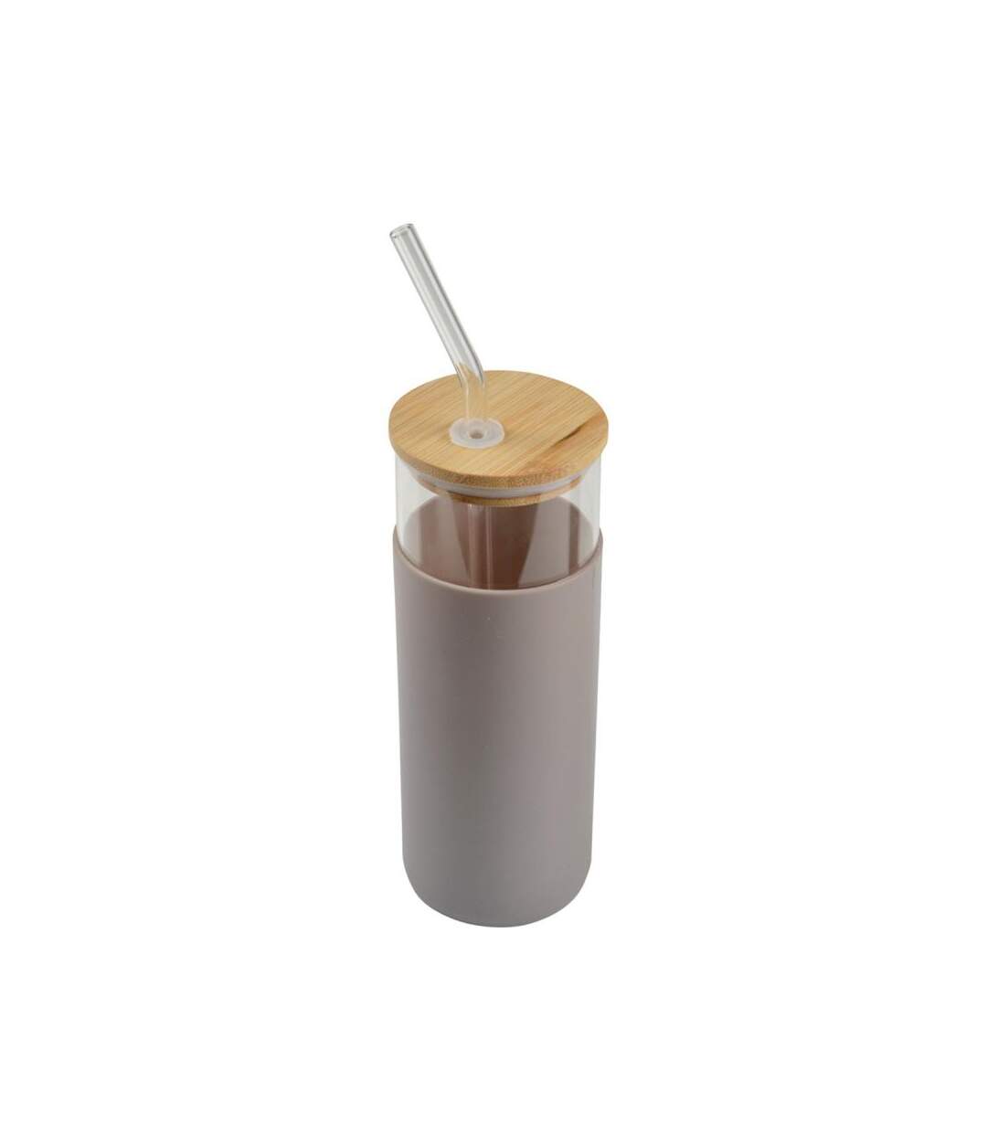 Paris Prix - Gourde & Paille En Verre silicone 0,5l Taupe