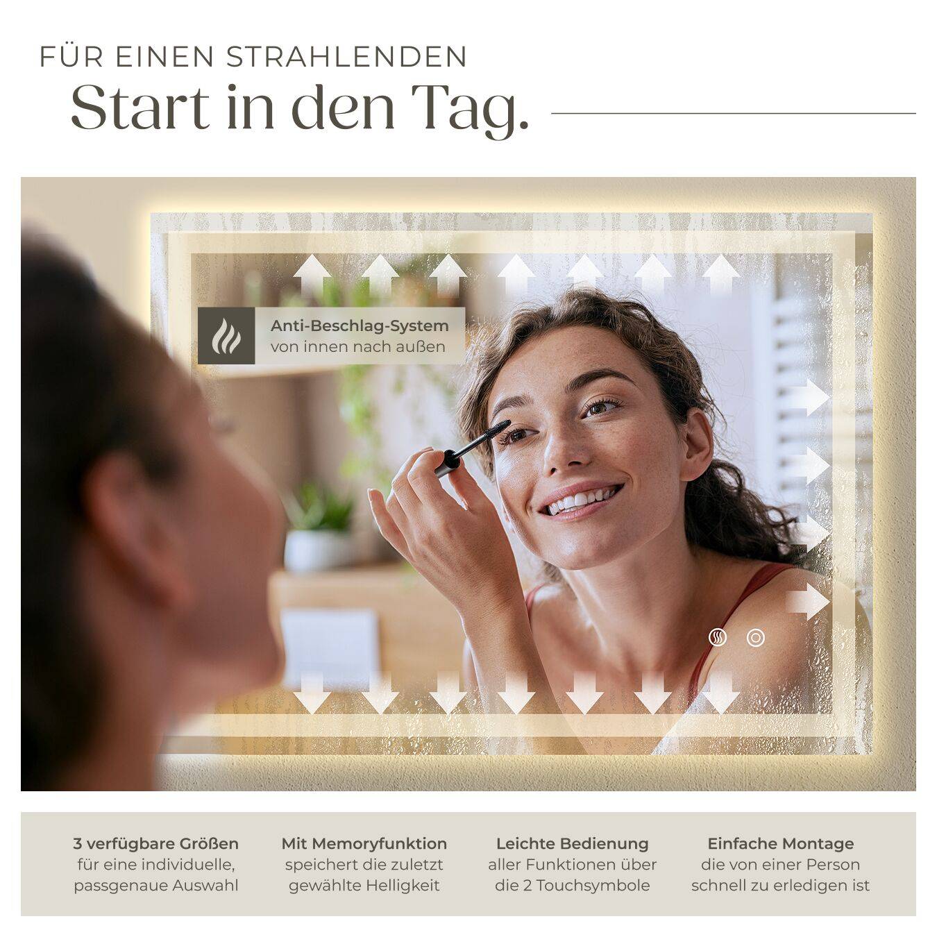 Rechteckiger LED Badezimmerspiegel Clara