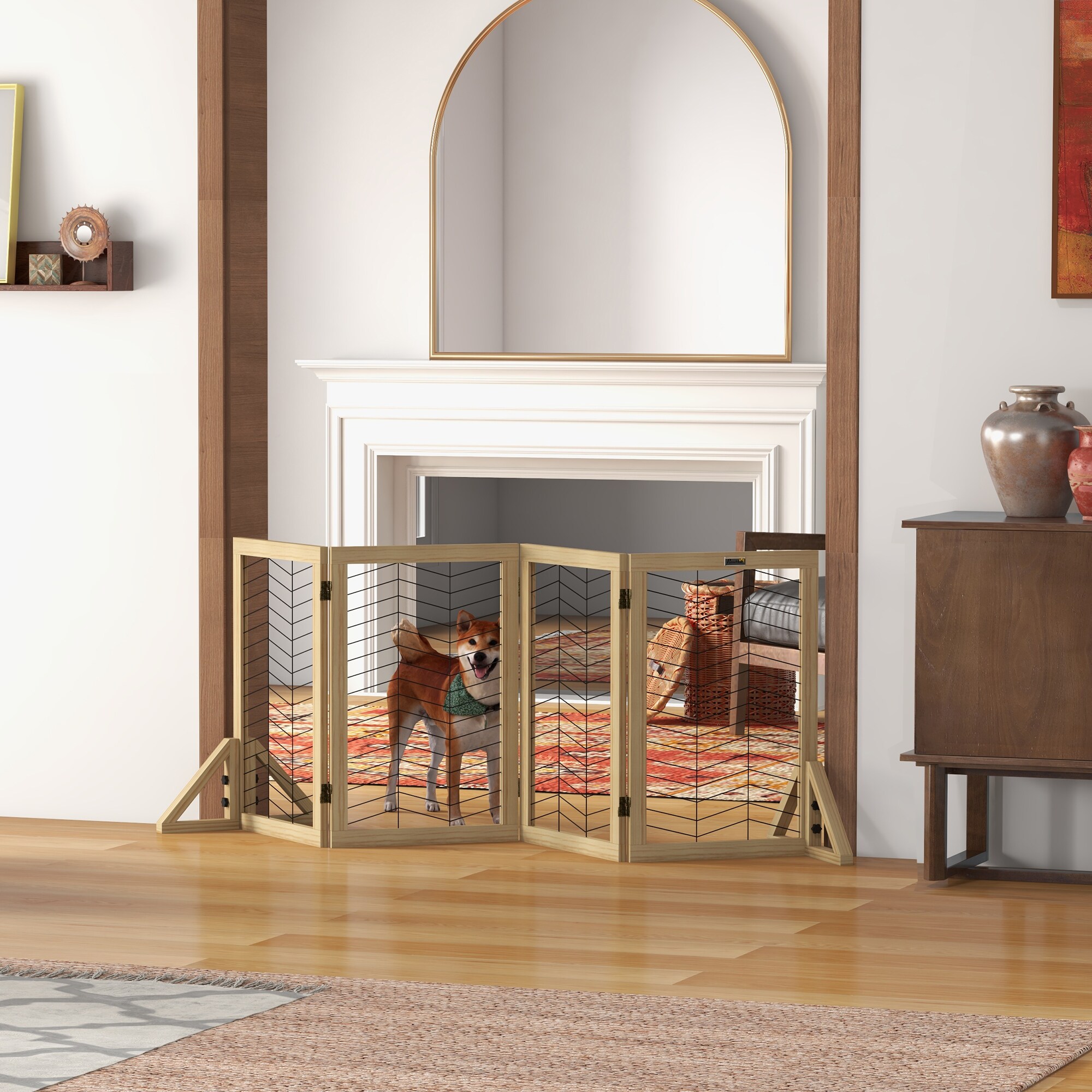 PawHut Hundetürgitter mit 4 Elementen natur 187L x 44B x 70H cm
