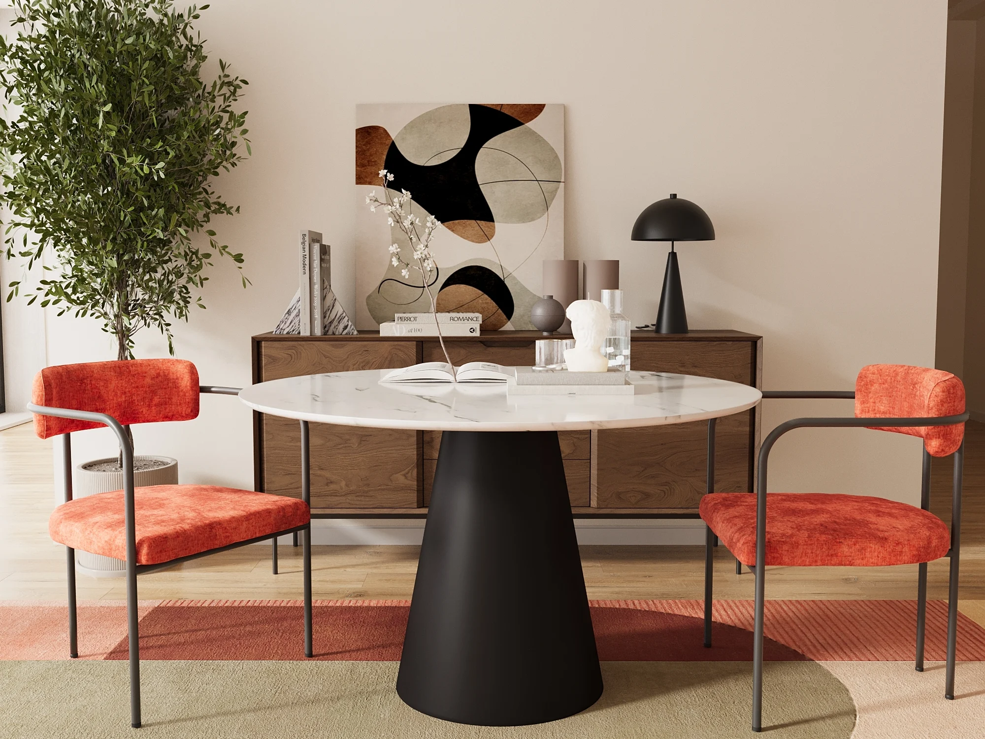 BARBARA - Chaise de salle à manger tapissée velours avec accoudoirs | Orange