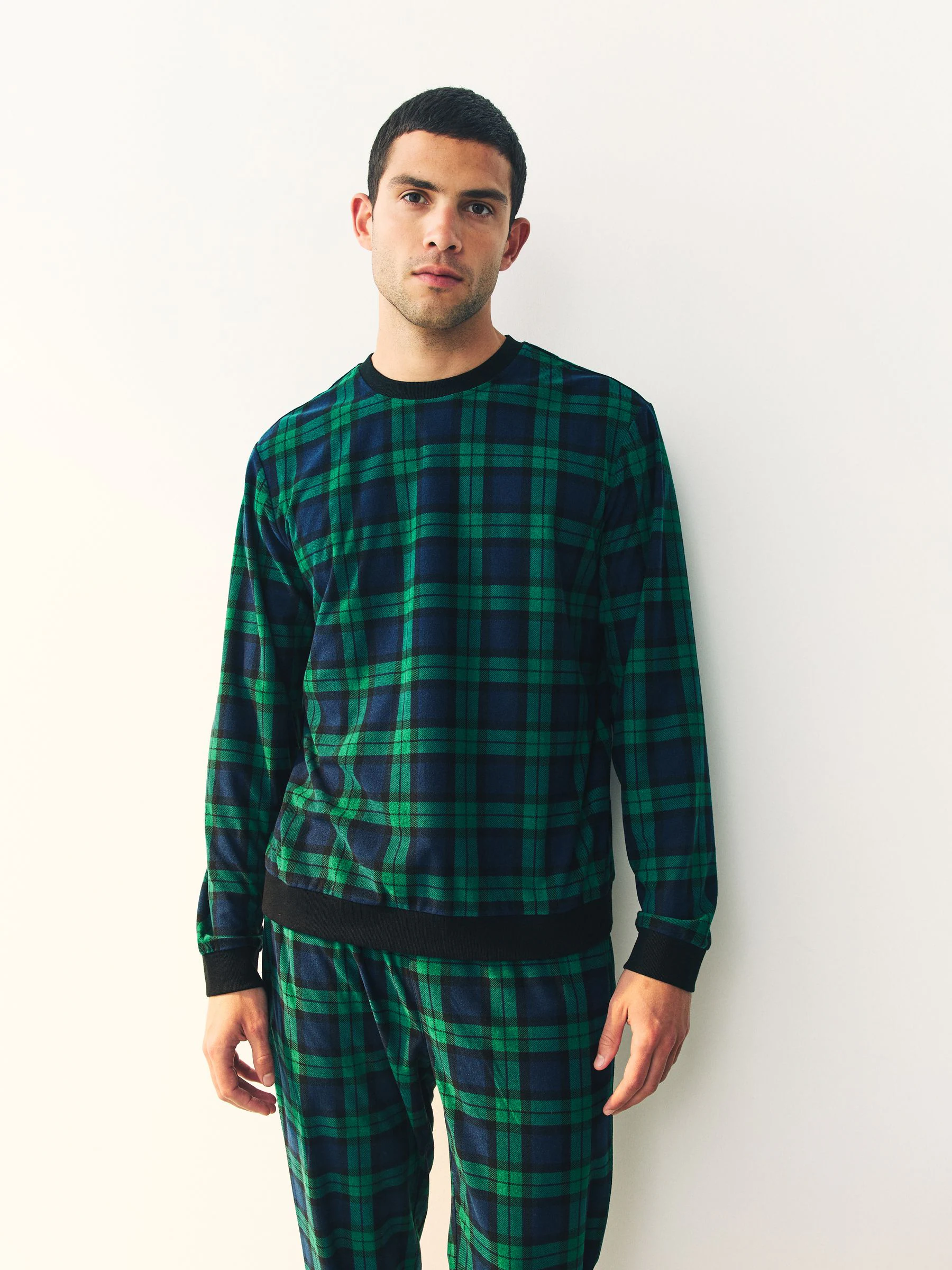 Groen/blauw geruit - Motionflex - Behaaglijke pyjama met lange mouwen en boorden
