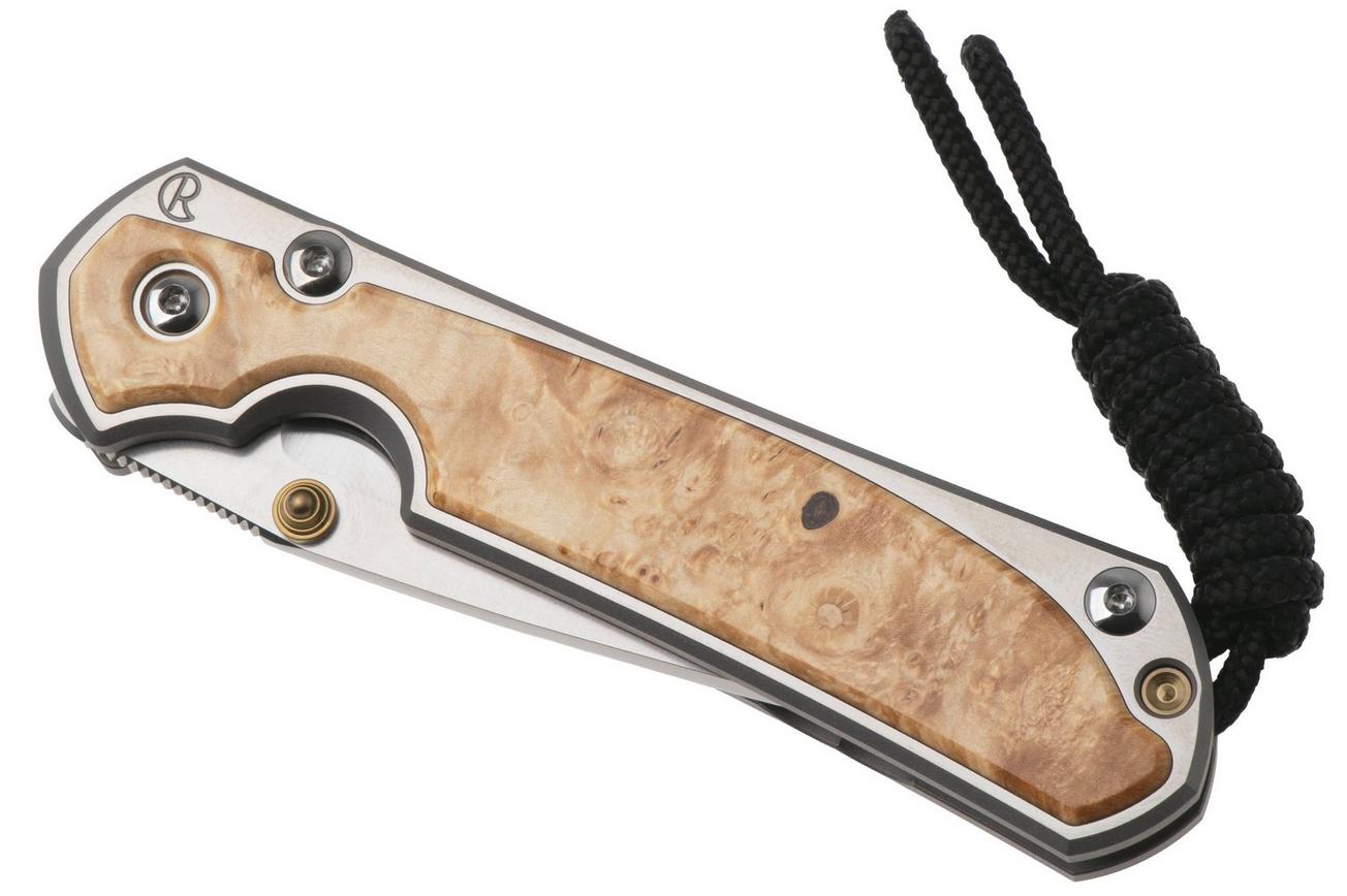 Chris Reeve Small Sebenza 31 S31-1628, Satin CPM MagnaCut, Polished Titanium, Box Elder Inlay zakmes