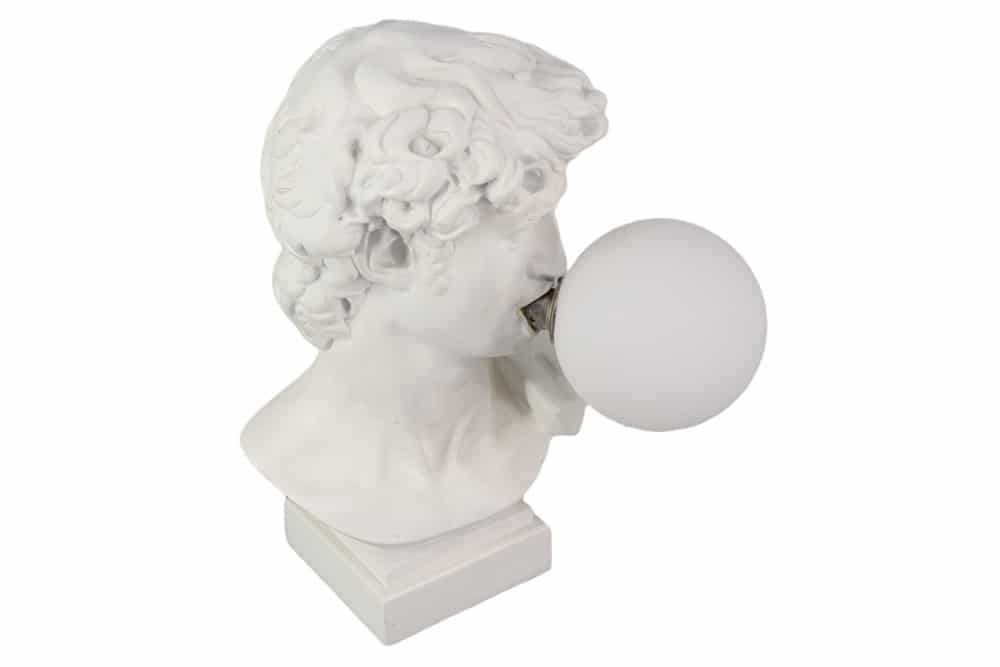 Handgefertigte Tischlampe DAVID 30cm weiß Büste mit Lampenkugel