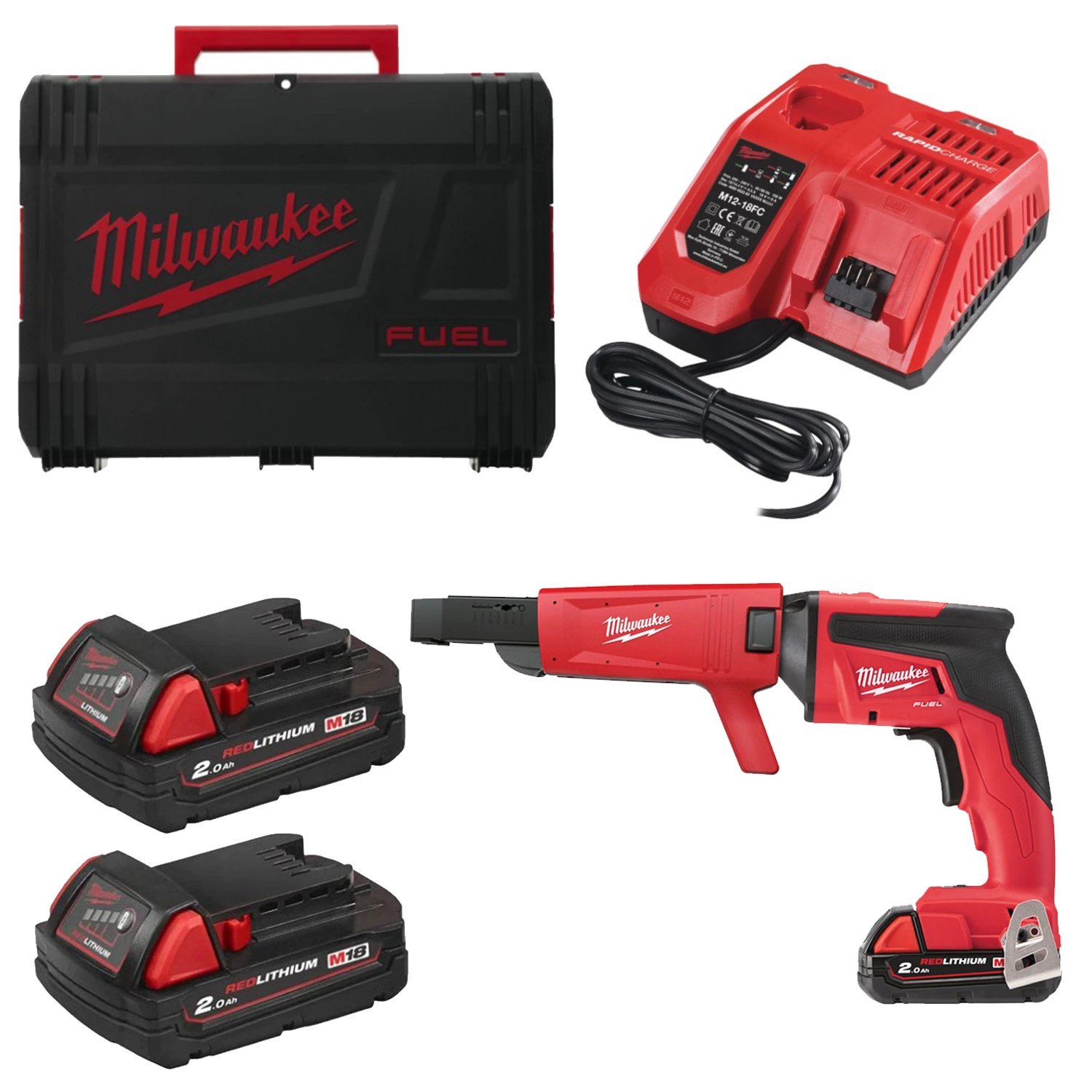 Milwaukee M18 FSGC-202X 18V Li-Ion accu Gipsschroefmachine / Bandschroefmachine set (2x 2,0Ah) in HD Box - koolborstelloos