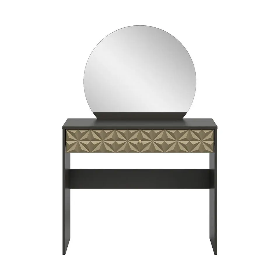 Hioshop Prisma kaptafel 1 lade 1 spiegel zwart- goudkleurig