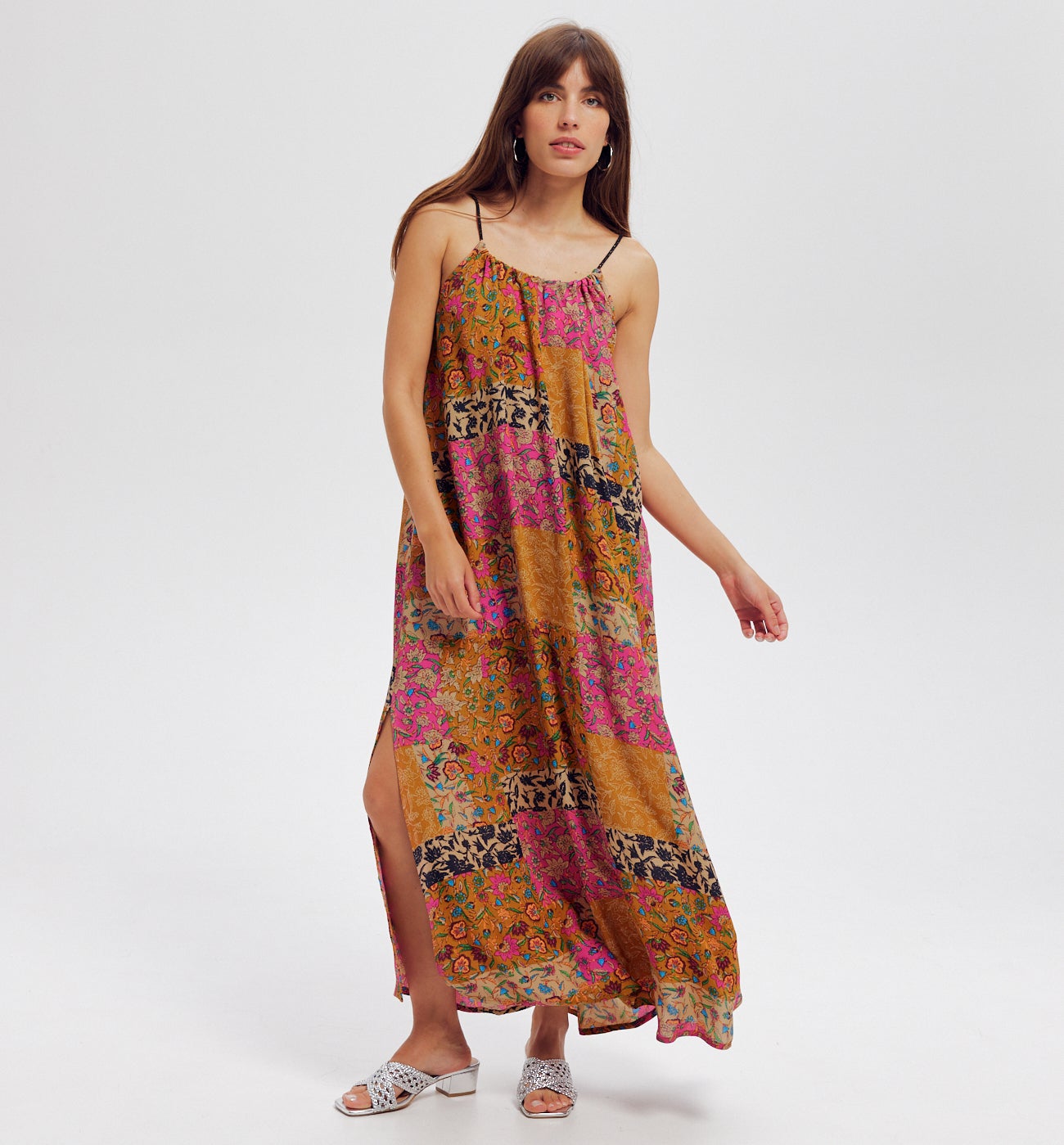 Robe longue imprimée Femme - Imprimé ocre