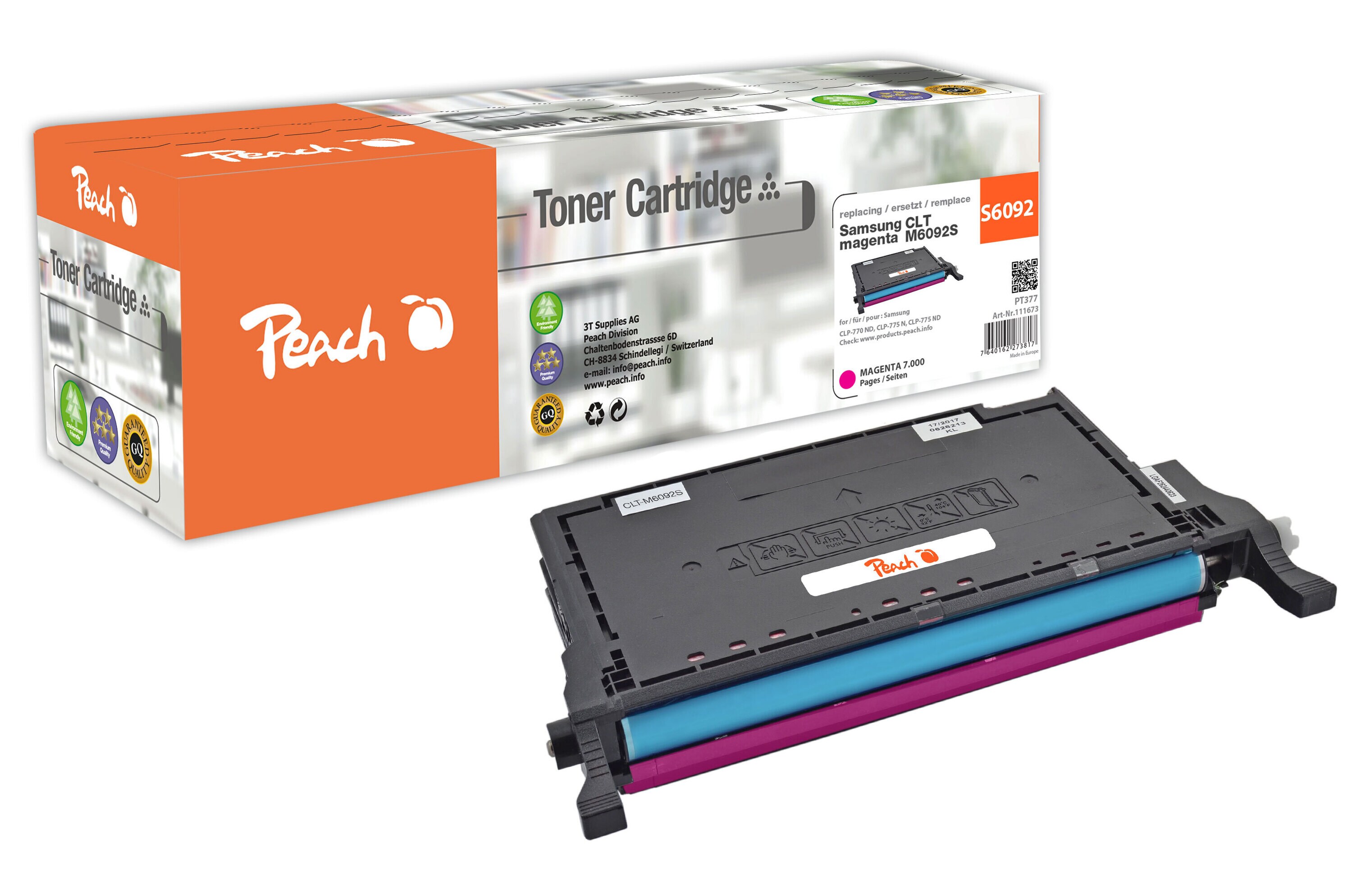 Peach S609Toner ma ersetzt Samsung CLT-M6092S/ELS, SU348A für z.B. Samsung CLP -770 ND, Samsung CLP -775 ND, Samsung CLP -775 N (wiederaufbereitet)
