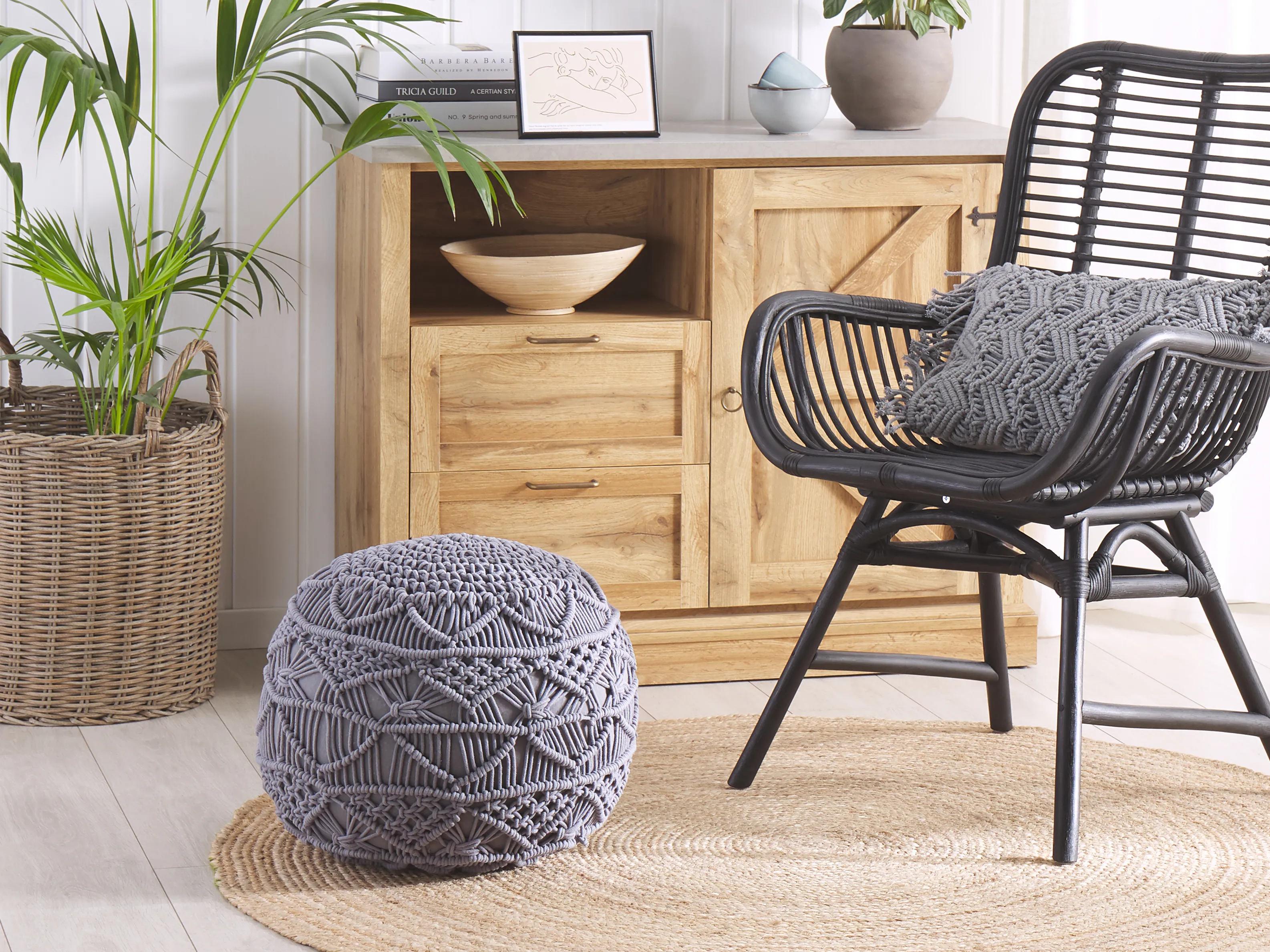 Poef Macramé KAYSERI Katoen Grijs