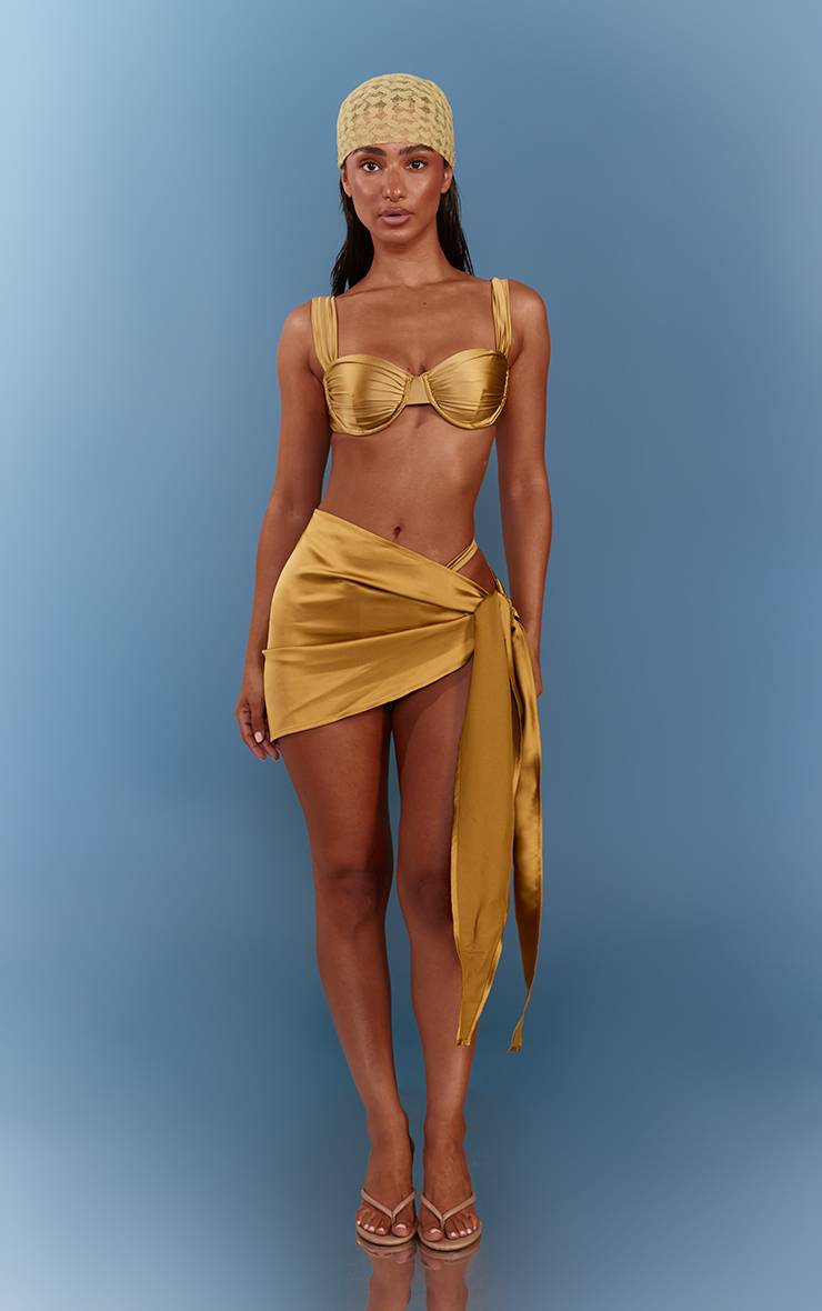 Vert Olive Mini Paréo De Plage En Satin