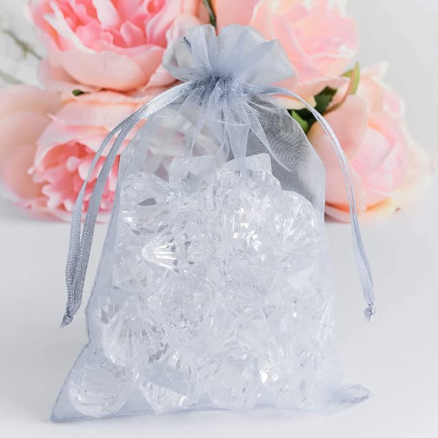 Små gaveposer med snor Organza 25-pak 7x9 cm Grå