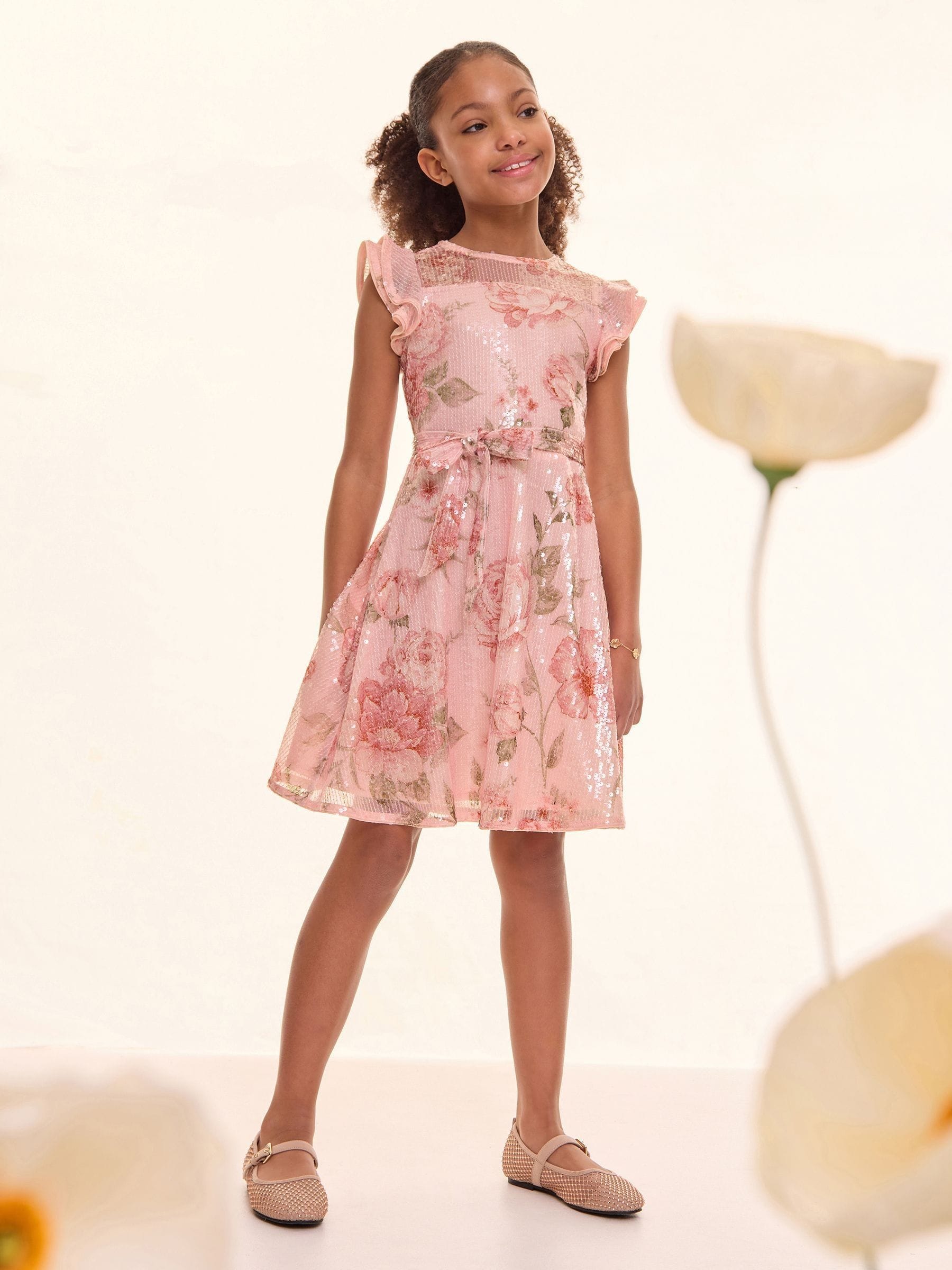 Lipsy feestjurk met bloemenprint en lovertjes (5-16jr)