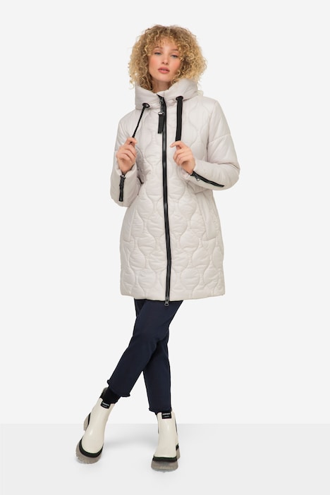 Long-Steppjacke, Kapuze, Zipper, Langarm, fällt kleiner aus