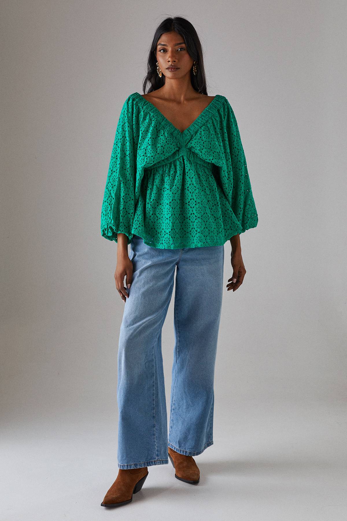 Warehouse Haut Blouson à Broderie Anglaise avec Manches Raglan