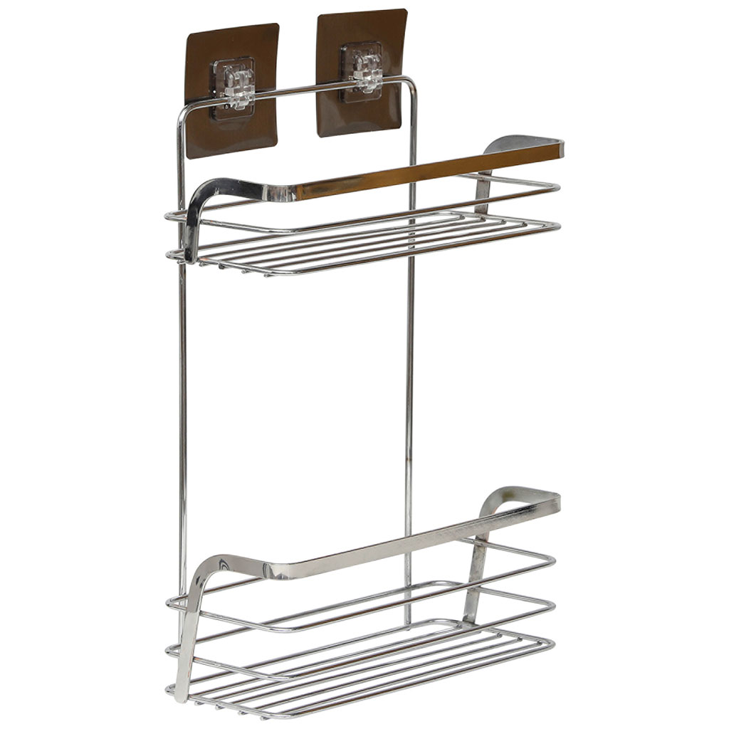 Serviteur de douche adhésif 2 niveaux chrome 26.4x39.5x11cm