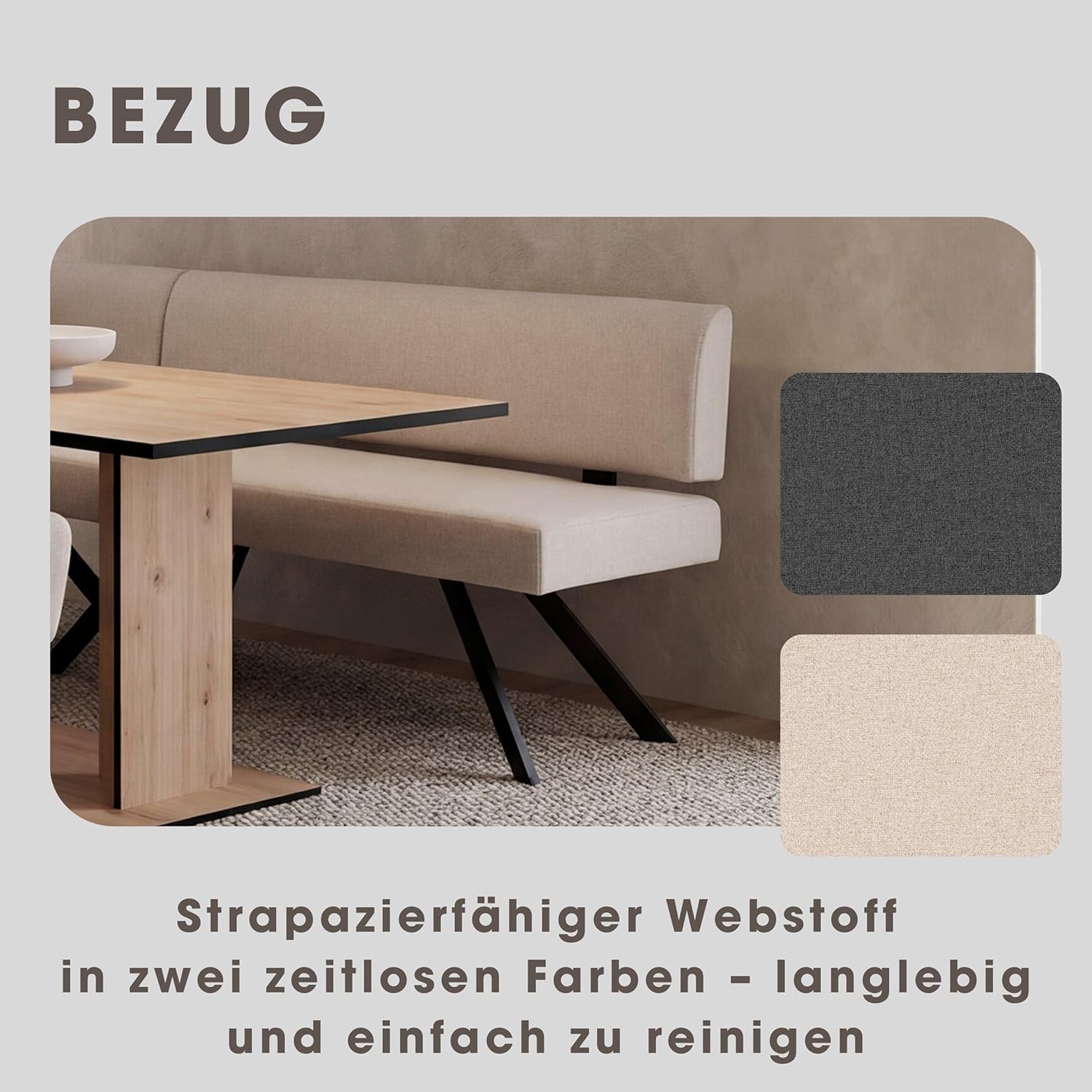 byLIVING Eckbank Toronto, Bezug in Taupe, Gestell in schwarz, L-Form Langer Schenkel rechts, Taschenfederkern, Küchenbank, Speisezimmerbank, Maße: B 182, H 85, T 128 cm