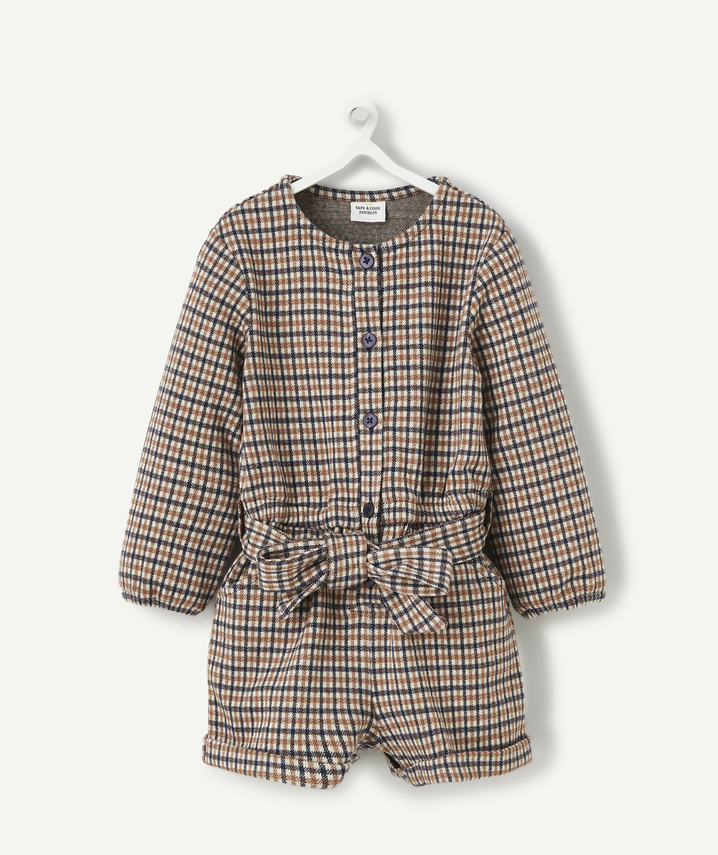 COMBISHORT BÉBÉ FILLE À CARREAUX ET MANCHES LONGUES