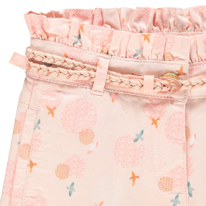 Short en toile imprimé à ceinture tressée - Rose
