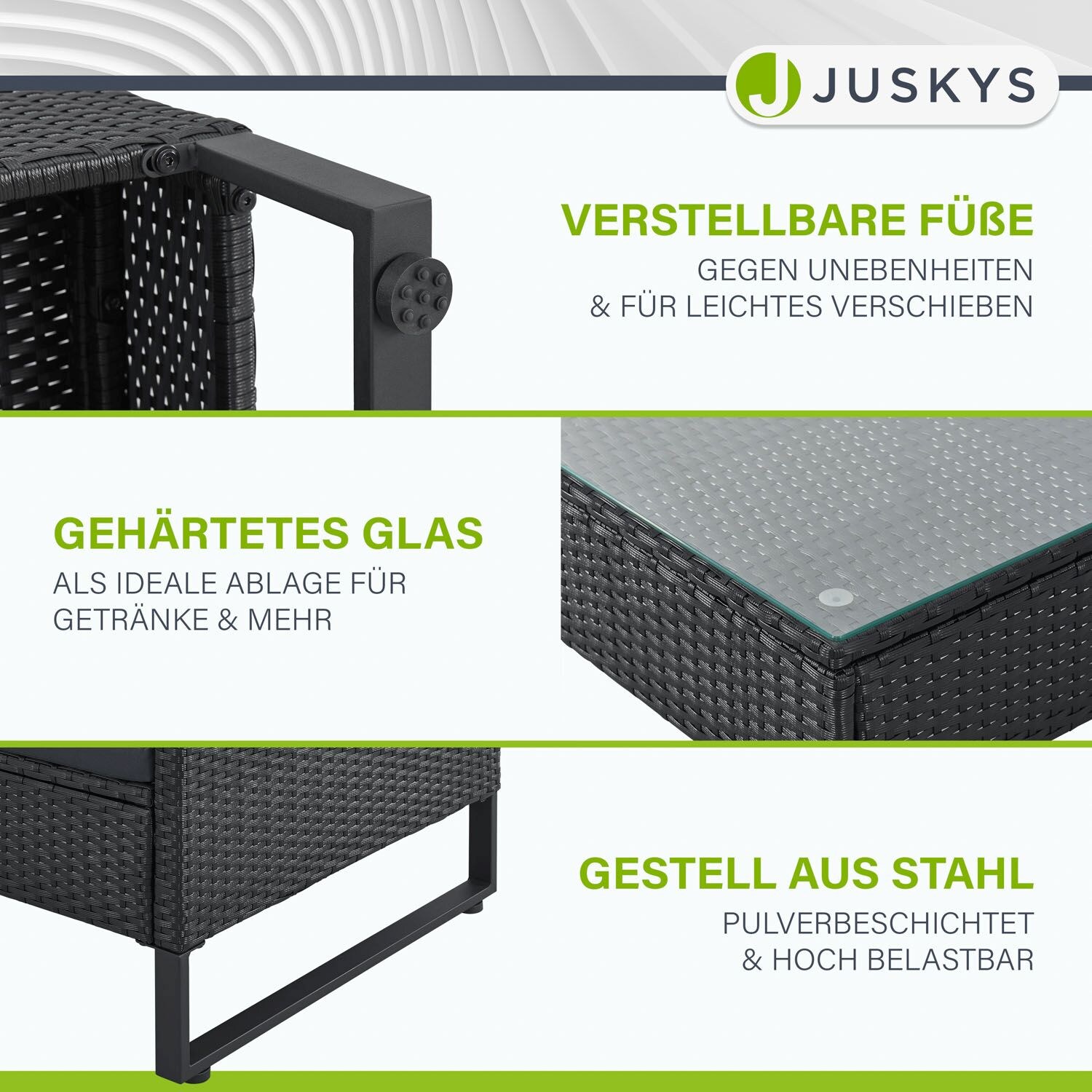 Juskys Polyrattan Lounge Santorini - Outdoor Sitzecke mit Beistelltisch & Auflagenbox - Schwarz