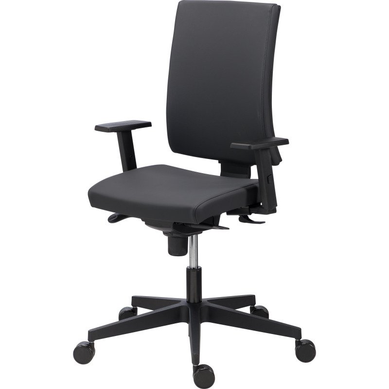 Chaise de bureau Difesa simili cuir noir - dossier haut - avec ou sans accoudoirs - mécanisme Synchrone - pieds noir