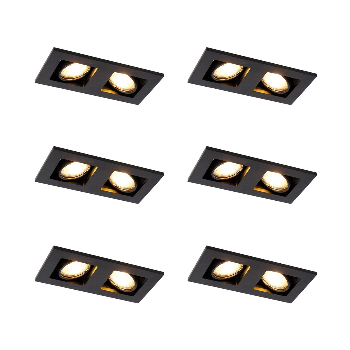 Set van 6 Inbouwspot zwart rechthoekig 2-lichts - Qure