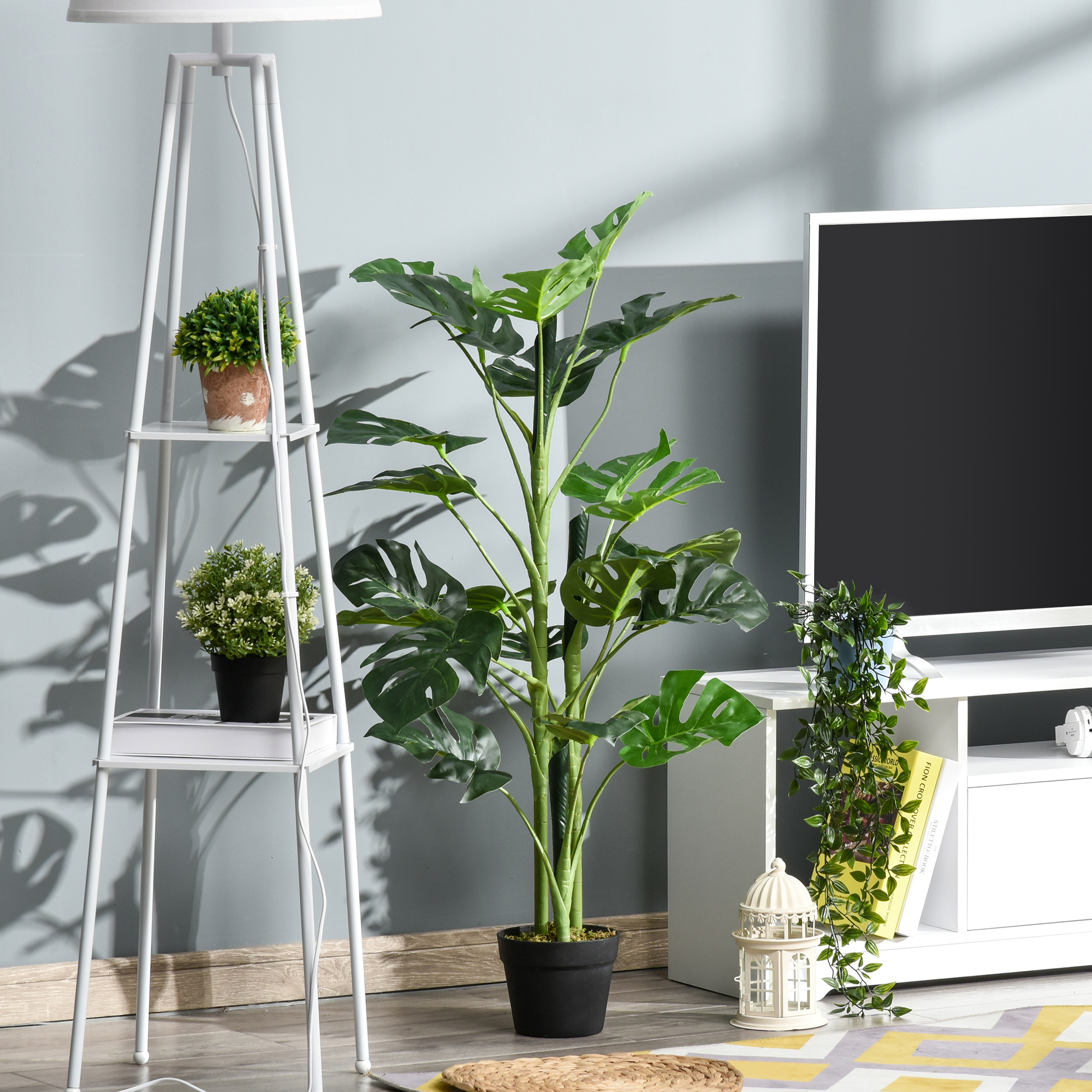 Planta artificial Outsunny Monstera com vaso, árvore tropical sintética com 21 folhas para casa ou escritório, Ø16x100 cm, verde