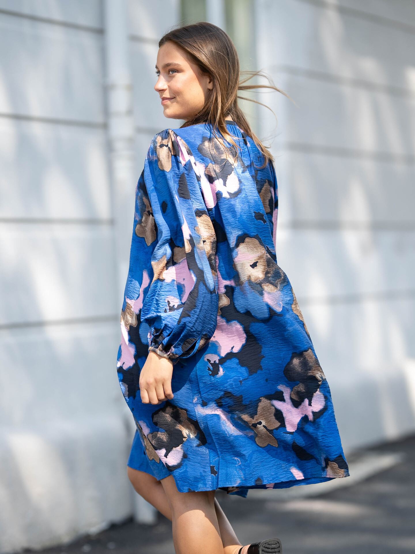 Mariette Long Sleeve All Over Print Short Dress