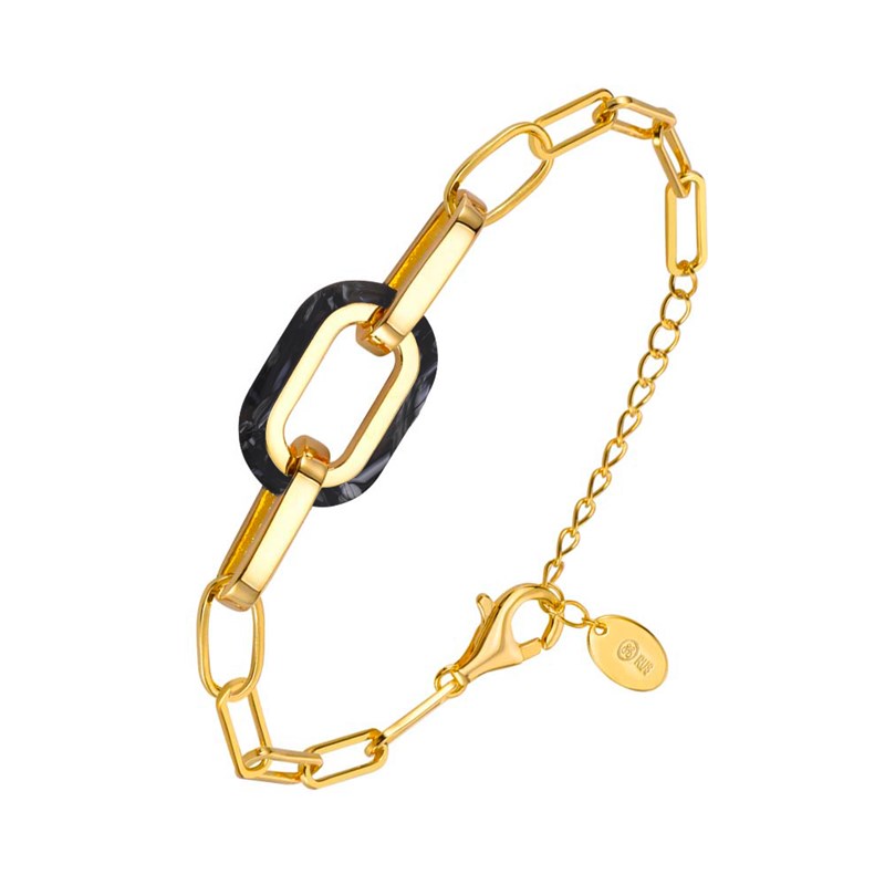 Bracelet En Argent Doré Rectangle Et Acétate Noire Muriel