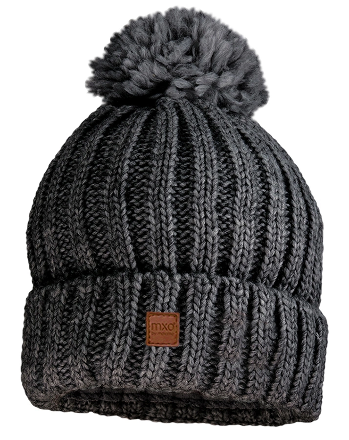Strickmütze POMPON RIB in graumeliert