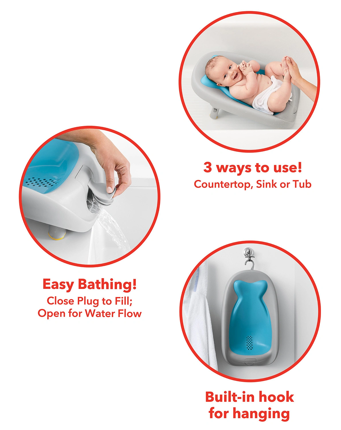 Baby-Badewanne MOBY klappbar in grau/blau