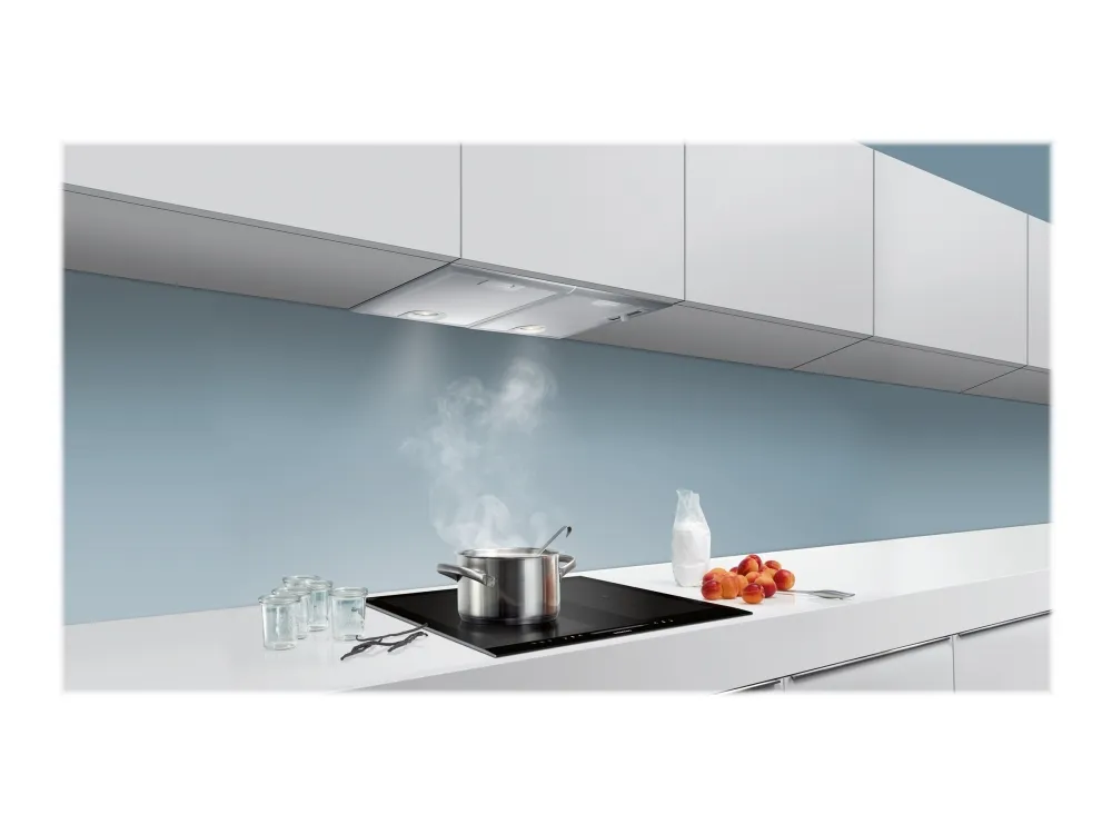 Siemens iQ300 LB75565 - Hætte - tag - Niche - bredde: 70 cm - dybde: 35 cm - udtrækning og recirkulation (-) - med intern motor - metalsølv