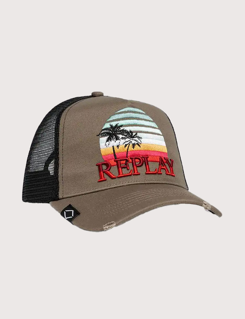 REPLAY CASQUETTE LOGO BICOLORE MARRON