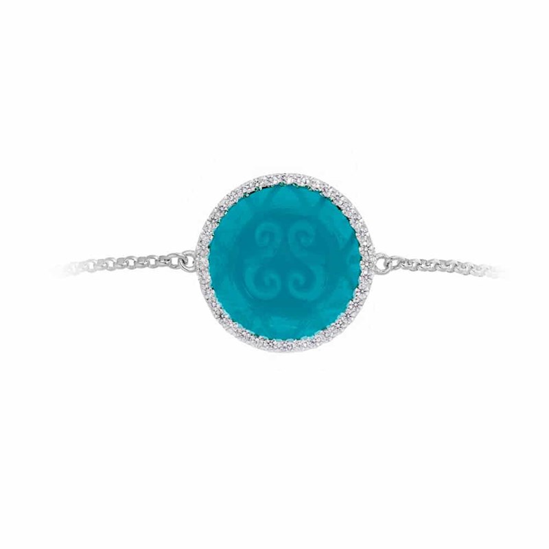 Bracelet Argent Rhodie Disque Bleu Serti