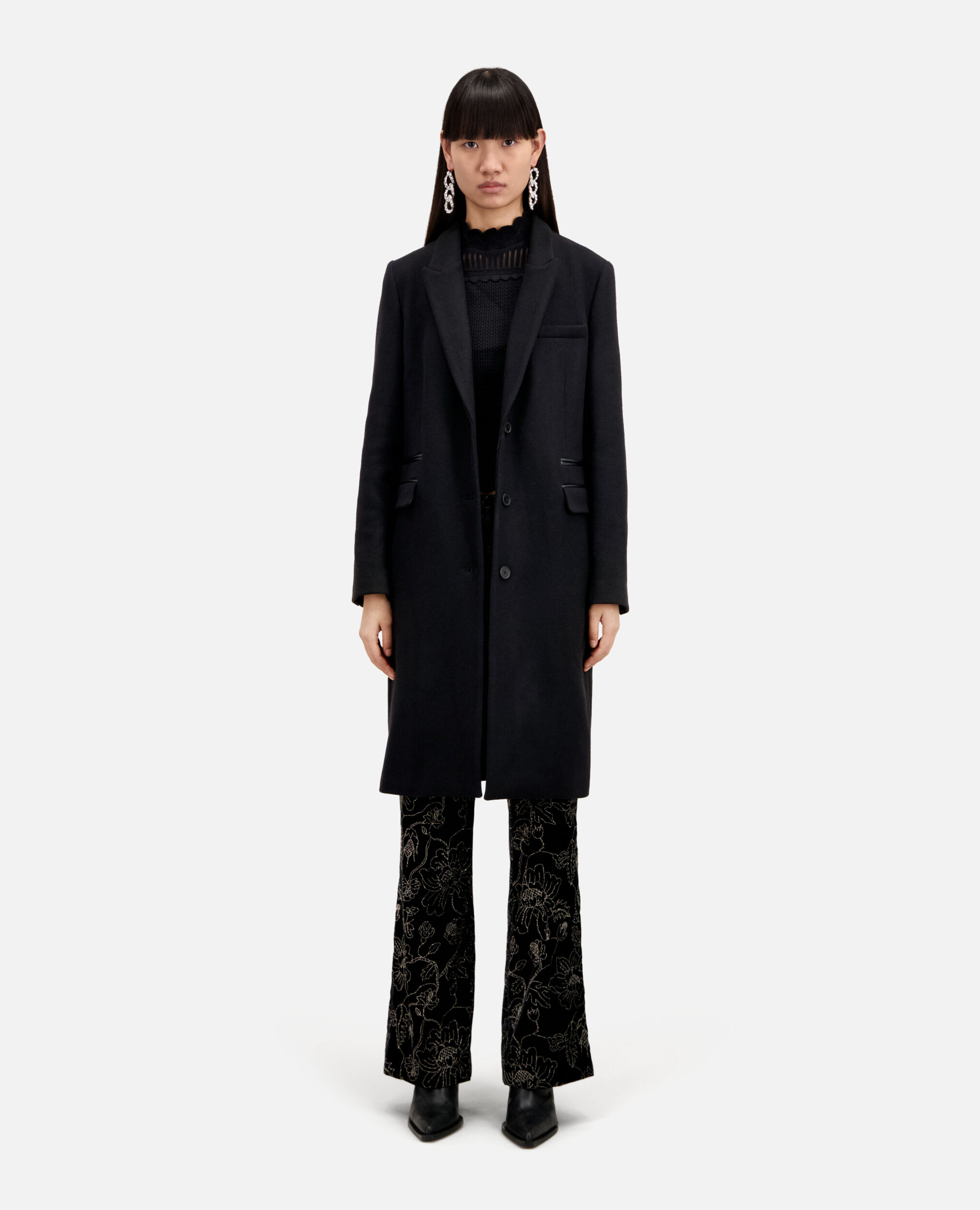 Long black coat in wool blend