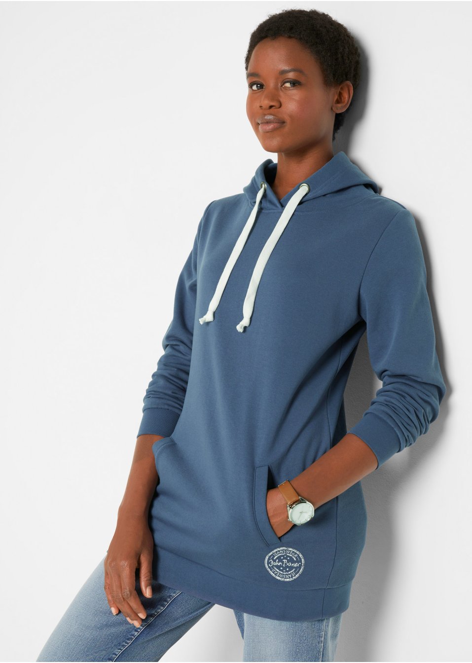 Sweat-shirt long à capuche, manches longues