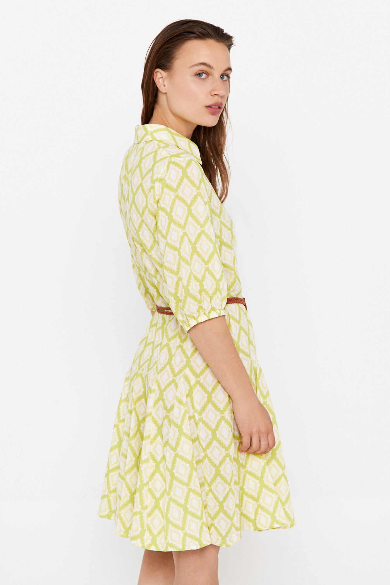 Vestido curto de algodão - Estampa verde