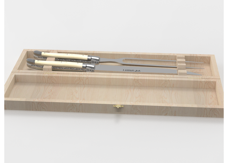 Service à viande Laguiole avec un manche en os de bovin et mitres en acier inoxydable