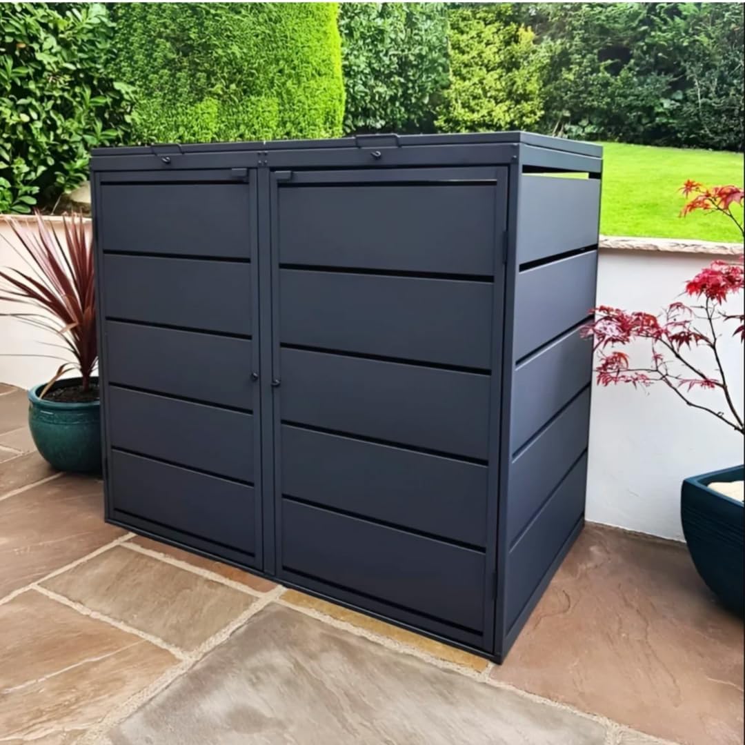 Classic Mülltonnenbox für 2 Mülltonnen (240L) aus verzinktem Stahl, 2er Metall Mülltonnenverkleidung in Anthrazit, robust & wetterfest