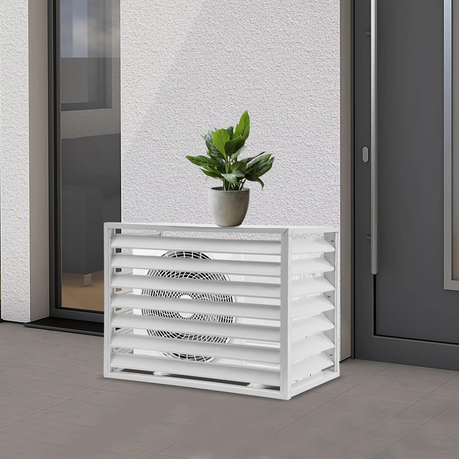 Klimaanlage Abdeckung, 110 x 60 x 80 cm, Wärmepumpe Verkleidung, Abdeckung Klimaanlage Außengerät, Schutz für Außengerät (Weiß)