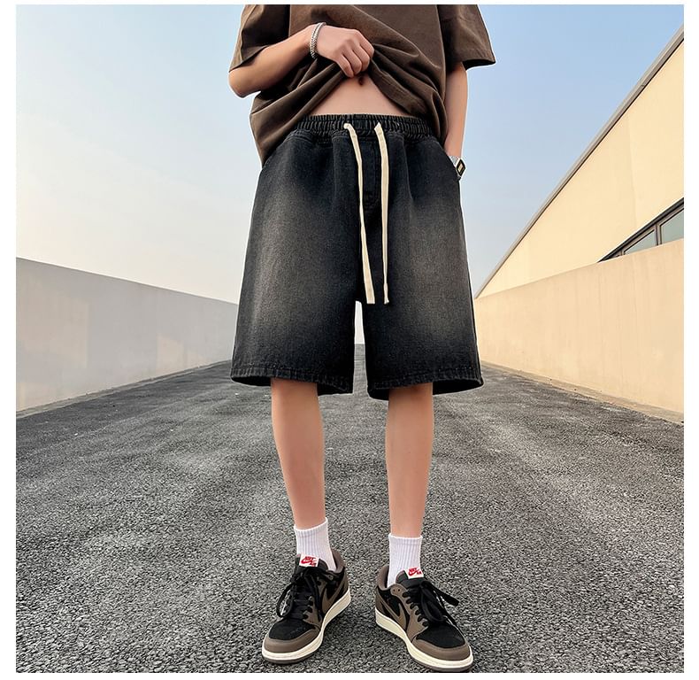 Dandyluxe - Gewassen denim shorts met trekkoordtaille